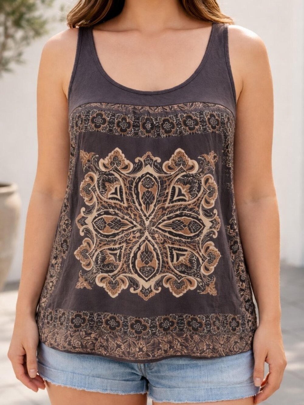 Sonoma Boho Paisley Tank Top Women’s Small Gray Sleeveless Scoop Neck Blouse